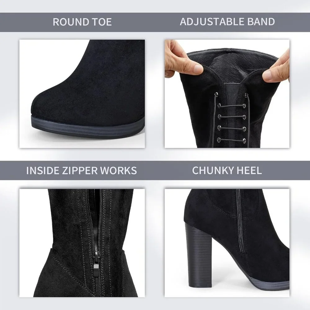 🆕Women's Black-imitation Suede Thigh High Over The Knee Rounded Toe Tall Boot